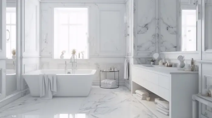 Luxury bathroom remodeling in Orlando with marble walls and freestanding tub
