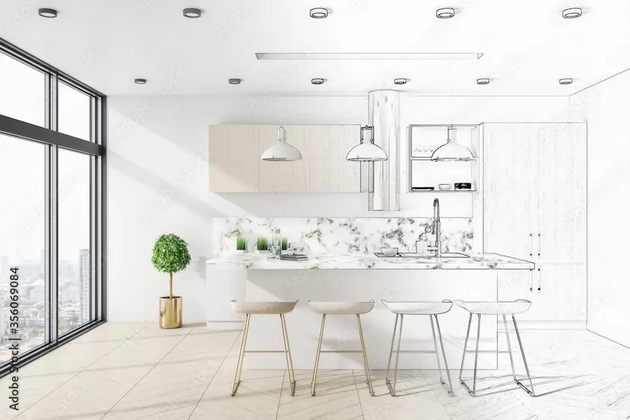 Final kitchen remodel rendering preview for custom Orlando home renovation
