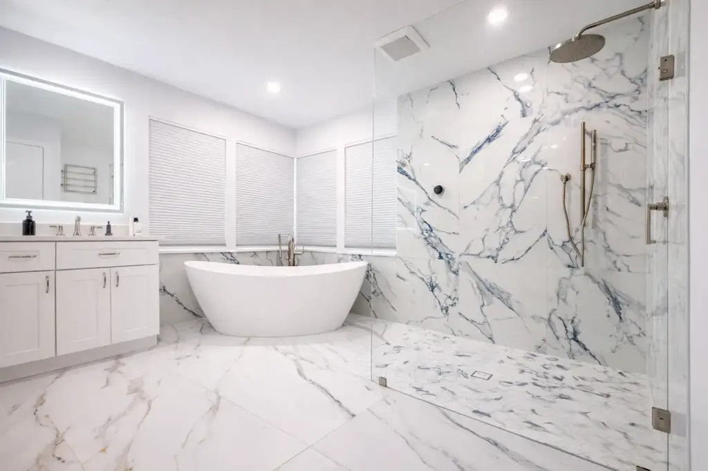 Walk in shower and freestanding tub bathroom design